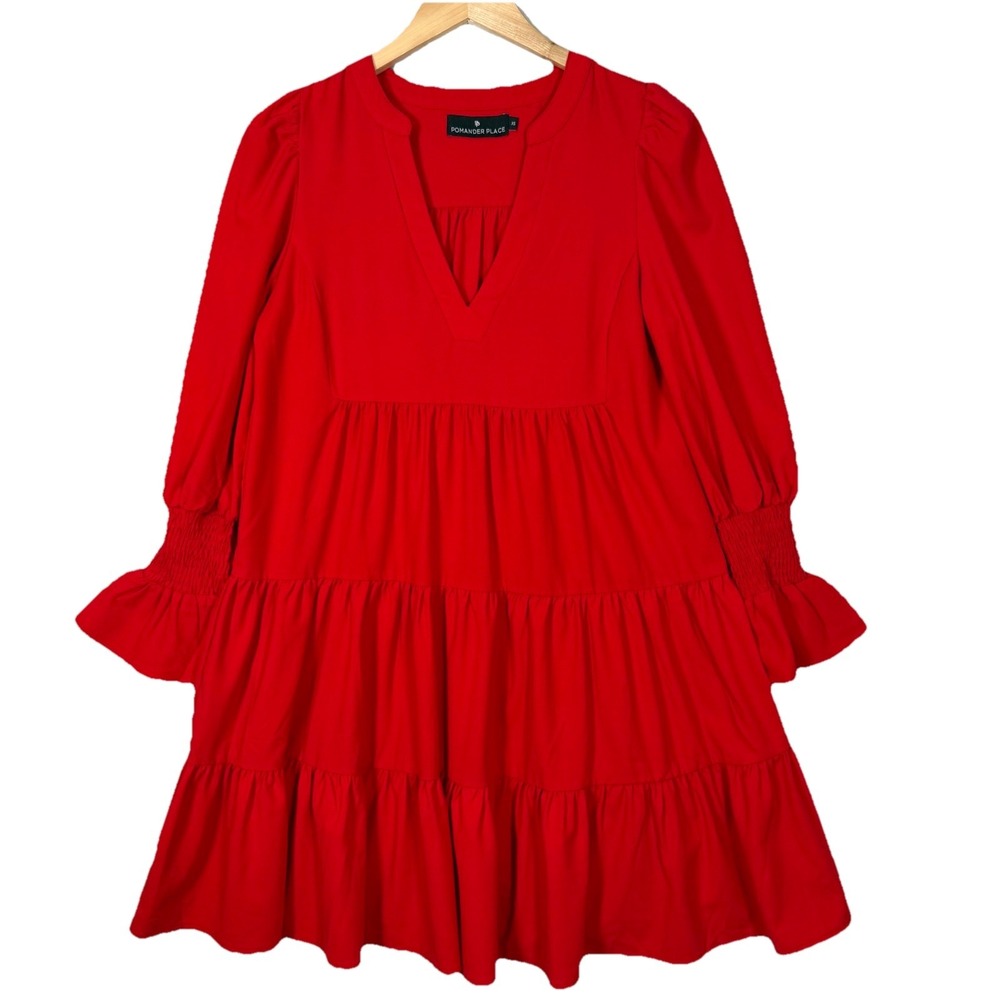 Tuckernuck Pomander‎ Place Kenzo Dress Red Swing Size XS Long Sleeve Tiered